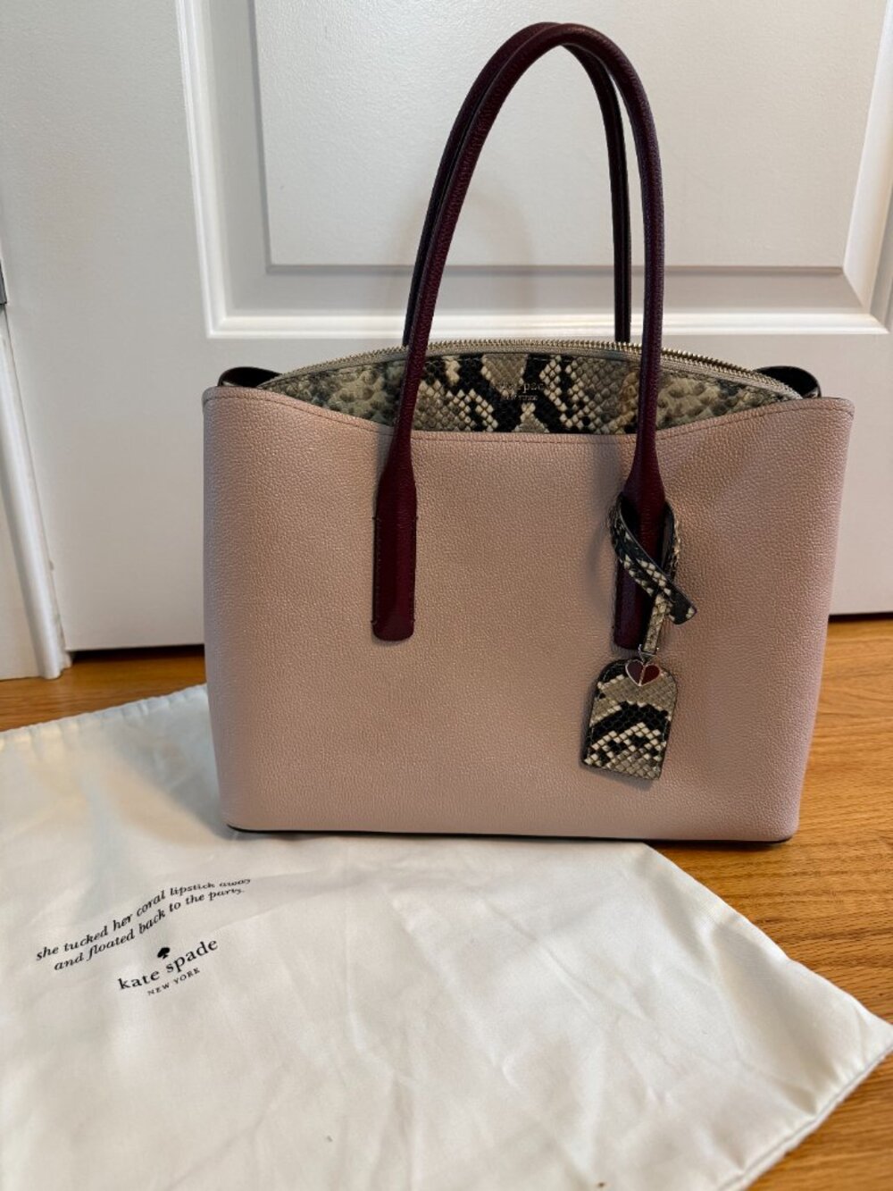 Kate Spade New York Margaux Satchel, Medium, Embossed Snake/Pink/Burgundy